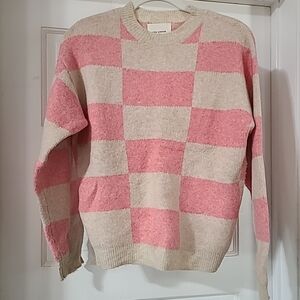 Sofie Schnoor Girls knit Pink/ Beige Checkered Sweater Size 12
